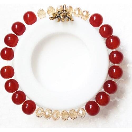 Fashion Pink Green Glass Beads Bracelets Gold Elephant Charm Bracelet For Women Girls Pendent Nature Stone Crystal Jewelry