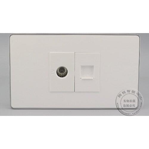 120MM Wall Plate 2 Ports Network LAN CAT6 Socket & One Port TV Jack Outlet Panel Gigabit Faceplate