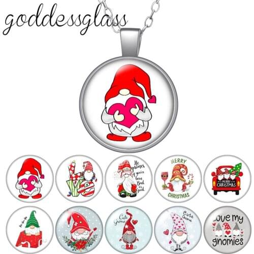 New Christmas Cute Gnome Santa Claus Round Glass glass cabochon silver plated/Crystal pendant necklace jewelry Gift