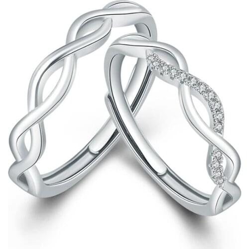 Real 925 Sterling Silver Twist Classical Cubic Zirconia Couples Wedding Engagement Rings for Woman Man Crystals Ring Bague Femme