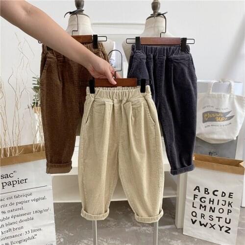 2-7 Years Toddler Kids Trousers 2020 Autumn Winter Baby Casual Harem Pants Korean Loose Solid Corduroy Pants for Boys Girls New