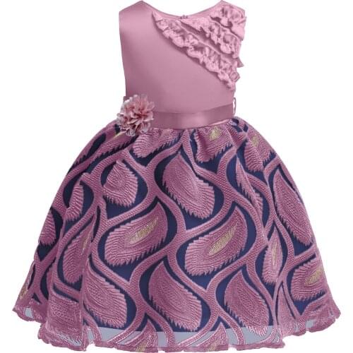 Embroidery Princess Dress For Girls Sleeveless Flower Decorate Dress Birthday Wedding Party Christmas Clothes Ball Catwalk Gown