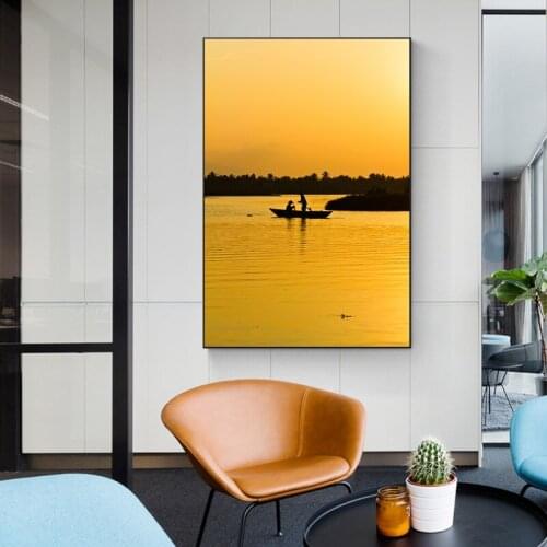 Sunsets Lake Landscape Posters and Chinese Prints Canvas Painting Cuadros Scandinavian Wall Art Picture for Living Room