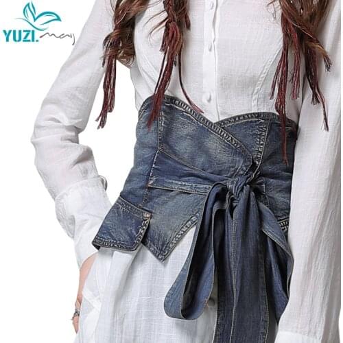 Female Belts 2018 Yuzi.may Boho New Denim Belt For Women Skinny Drawstring Skin Friendly Cummerbunds B9256