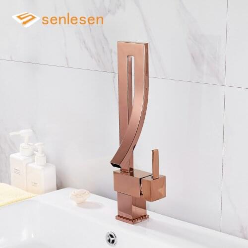 Senlesen Rose Golden Bathroom Basin Faucet Brass Hot Cold Mixer Water Tap Crane Ceramic Control Bathroom Faucets