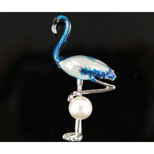 Alloy white Blue Enamel Flamingo Bird Brooches Women Mens Metal Animal Brooch Pins Banquet Broche Gift Scarf Buckle