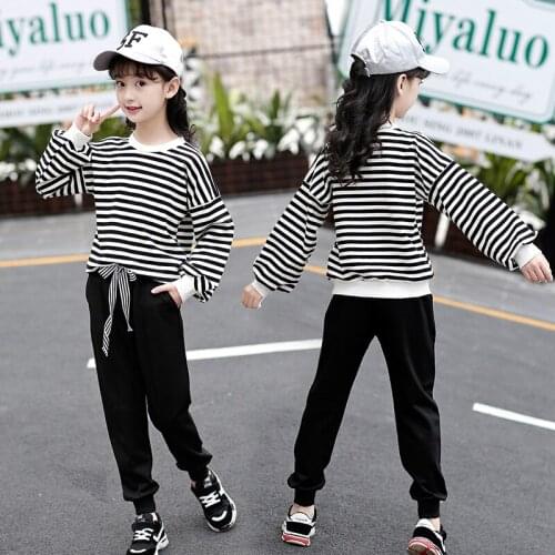 Tracksuit for Girls 2019 Spring Children Kids Striped Tops T Shirt Sports Pants 2pcs Clothes Set Costume for Girl 8 10 12 Years