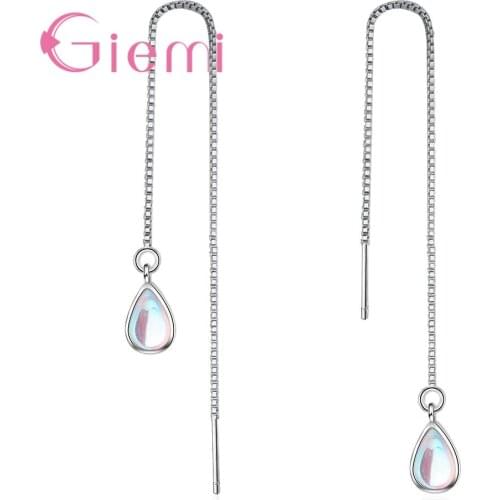 Excellent New Design Waterdrop Rainbow Crystals Pure 925 Sterling Silver Box Thread Long Dangle Earrings for Femme Women