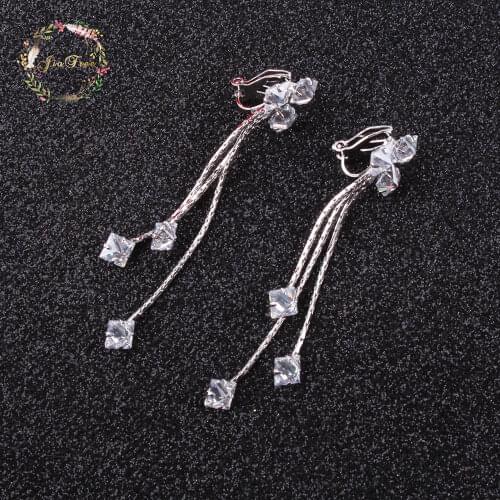 JIOFREE high quality tassel Clip On Earrings For Women Vintage Bohemian Teardrop Stones AAA+CZ Earring Long Ethnic Jewelry