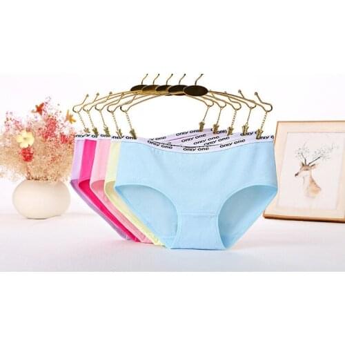 Jian Peng cotton printing letter Underwear Women simple solid color Briefs Panties Breathable underpants wtih M XL size