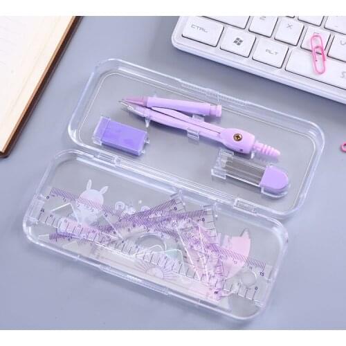 12 Sets Drawing Compasses Ruler Set 7pcs/set School Drafting Tools Student Math Professional Compasses Eraser Cute Stationery