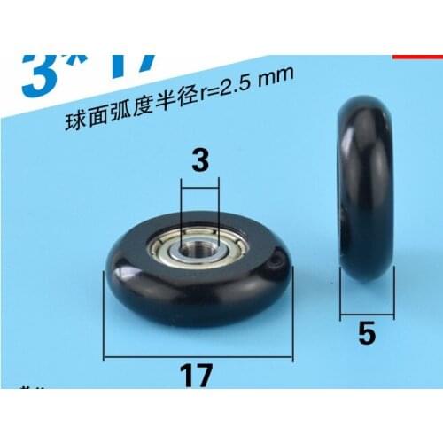 12 pcs 3*17*5mm Nylon Plastic Carbon Steel Bearings Pulley Wheels Embedded Groove Rollers For Sliding Doors Can load 39KG