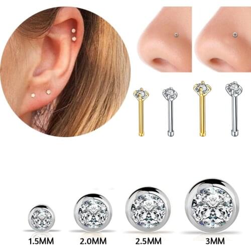 2 pcs earrings for women Crystal Rose Gold nose piercing industrial piercing Nose Bone piercing earrings jewellery