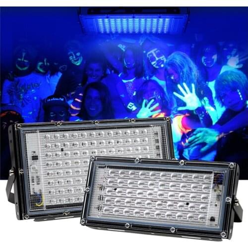 2pcs 100W UV DJ Disco Light 50W LED Floodlight EU Plug 220V Ultraviolet light 395nm Lamp Fluorescent Bulb for Halloween Party 1p