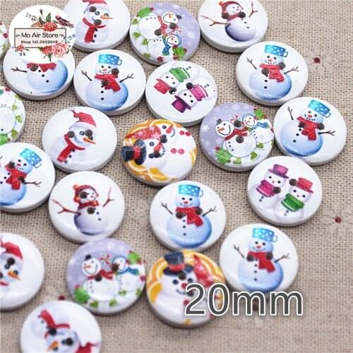 50pcs Mixed Color Christmas snowman Wooden round Decorative Button 2 Holes 20mm Fit DIY Scrapbooking Products