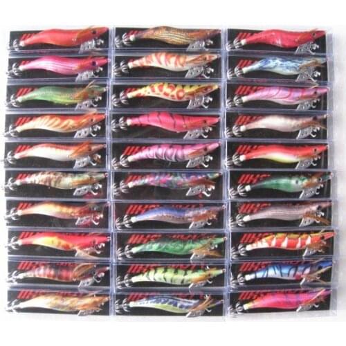 30Pcs Luminous Squid Jig Lures Wood Shrimp Fishing Lure 2.5# 3.5# Hook Noctilucent Shrimp Bait Fishing Tackle