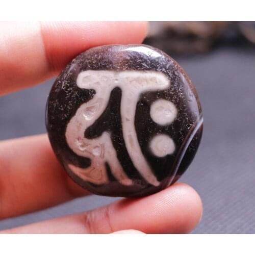 AAA Magic Tibetan Old Agate OM Words Coin Goat Eye dZi Bead Pendant 2 Side Amulet Totem LKbrother Sauces Top Quality