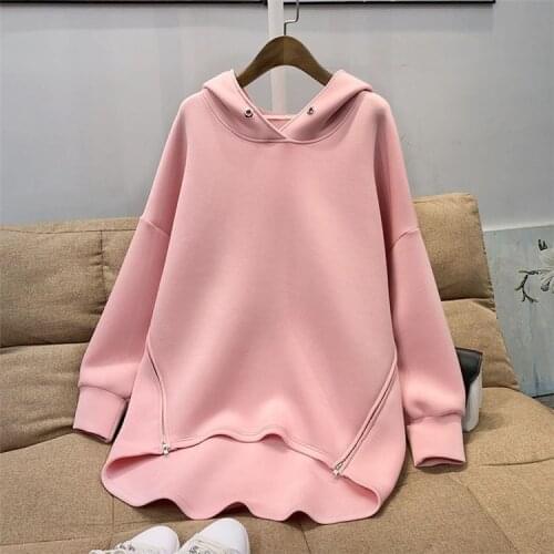 Irregular Solid color hoodie Autumn Woman Female Loose Cotton Solid Thicken Warm Women Sweatshirts Lady Fashion