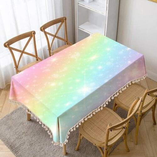 Shiny Rainbow Printed Table Cloth Tassel Waterproof Tablecloth Thick Rectangular Manteles Mesa Nappe Wedding Dec Tea Table Cover