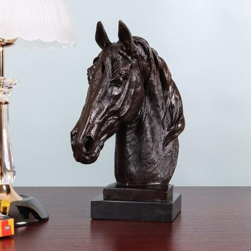 Bronze Horse Head Statue Animal Bust Sculpture Art Office Table Living Room Decor Chinese Zodiac Figurine
