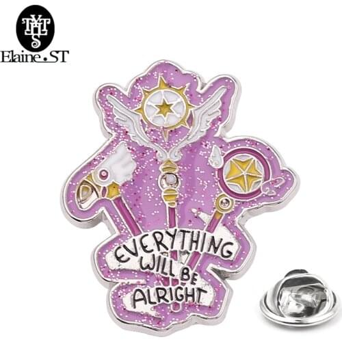Letter Everything Will be Alright Cardcaptor Sakura Invincible Spell Brooch Magic Wand Badge Enamel Pin Inspirational Collect