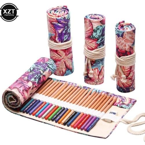 Pencil Case 12/24/36/48/72 Holes School Supplies Art Pen Bag Pouch Canvas Wrap Roll Makeup Cosmetic Brush Pen Storage Stationery