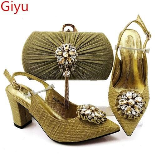 Doershow new Italian Matching Shoe and Bag Set gold Italian Shoes with Matching Bags High Quality Wedding Shoes and Bag ! SIA1-4