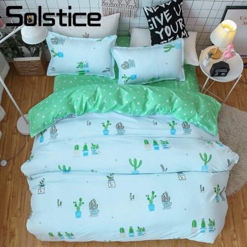 Solstice Home Textile Girl Teen Adult Woman Bed Linen Cactus Green Duvet Cover Flat Sheet Pillowcase Shams Bedding Set King Twin