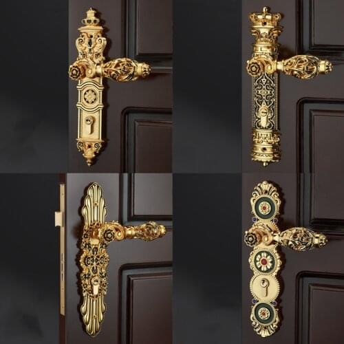 European Retro Brass Indoor Door Locks Bedroom Mute Security Door Handle Lock Home Deadbolt Lock Furniture Hardware Accessories