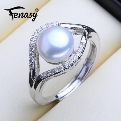FENASY Natural Freshwater Pearl Rings New Fashion Trendy Silver And Gold Color Adjustable Party Rings For Women Wholesale