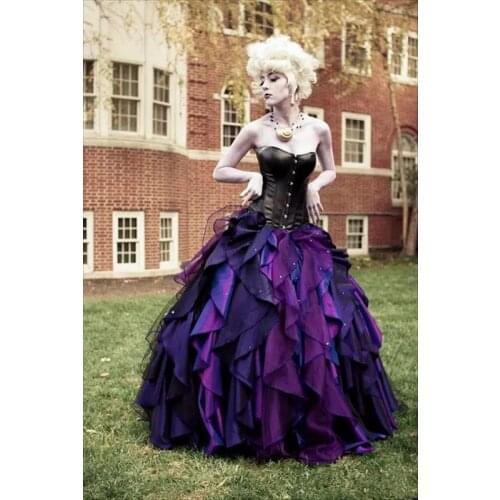 Purple and Black Organza Taffeta Ball Gown Gothic Wedding Dresses 2021 lace-up Corset Victorian Halloween Bridal Gowns