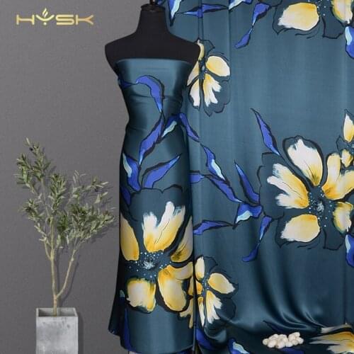 HYSK 100% natural silk satin fabric large flower pure china silk charmeuse meter high quality wholesale for sleepwear/dressC2471