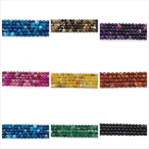 Natural Peacock blue red yellow Zircon Stripe Agates Round Loose Beads 4 6 8 10 12MM Size For Jewelry Making bracelet necklace