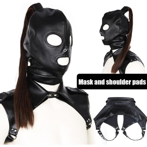 Latex Unisex Hood Mask Gay Men Leather Tank Harness Bdsm Open Mouth Bondage Hood Masks Fetish Flirting Cosplay Sex Toys