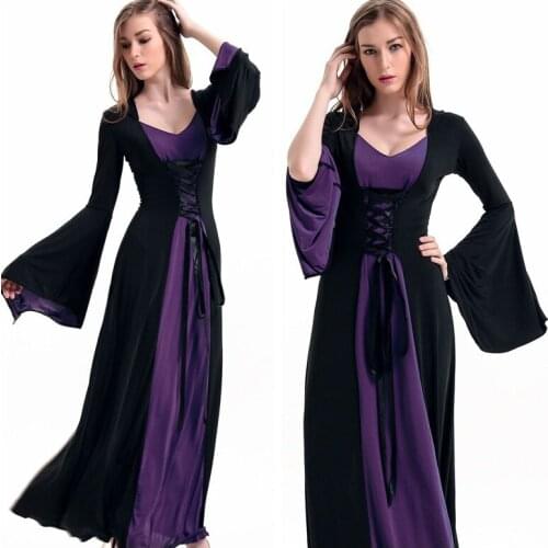 Hot Selling Women Sexy Witch Costume Gothic Queen Cosplay Dress Halloween Costume Adult Sexy Long Sleeve Ankle-Length Dress