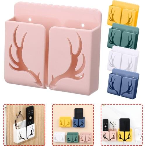 Multifunction Hooks Mobile Phone Remote Control Storage Box Organizer Case Hollow Free Perforation Wall Storage Holder 2021