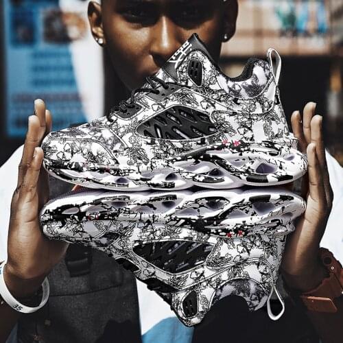 Mens Vulcanized Shoes New Mesh Breathable Comfortable Sports Shoes Personalized Graffiti Trend Casual Shoes Size 38-46