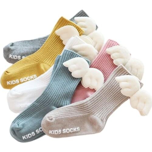 Children Socks With Winter Angel Wings Cotton Jacquard Anti-Slip Pads Knee Highs Kids Home Floor Socks Non Skid For Baby Girl
