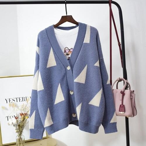 2020 New Womens Sweaters Autumn Winter fashion VintageV-Neck Cardigans Single Breasted Long sleeve Loose Cardigan Sweaters