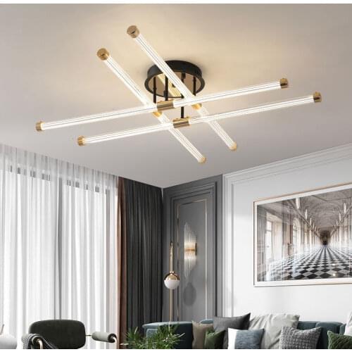 New Led Ceiling Lights Acrylic Hanging Lamp For Living Room Dining Room Modern Gold and Black Kitchen Ceiling Lamp plafonnier