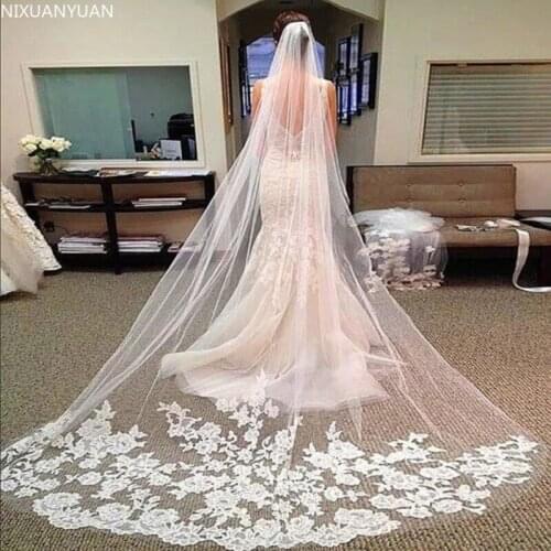 Wholesale Wedding Accessories 3 Meters White Ivory Cathedral Length Lace Edge Bride Wedding Bridal Long Veil + Comb
