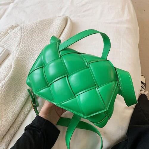 Weave Flap Bags for Women 2021 Unique Design Padded Shoulder Bag Pu Leather Messenger Handbag Ladies Green Small Plaid Tote Bag