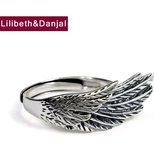 Angel Wings Ring 100% Real 925 Sterling Silver Fashion Adjustable Ring Fine Jewelry Women Men bague femme 2020 New Arrival R023