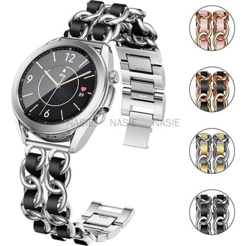 Correa Watchband Metal Strap for Samsung Galaxy Watch 4 44mm/Classic 46mm Leather Loop for Galaxy Watch 3 45mm Wrist Bracelet