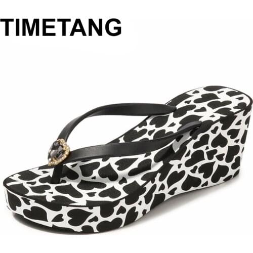 TIMETANGWedge Thongs Summer Crystal Slipper Beach Thongs Wedge Beach Med High Slides Rhinestone Sandals With Super Creeper