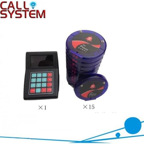 Restaurant wireless customer queue pager system 1 transmitter with 15 blue coaster pagers