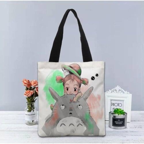 Totoro Anime Handbag Foldable Shopping Bag Reusable Eco Large Unisex Canvas Fabric Shoulder Bags Tote Grocery Cloth Pouch 1208