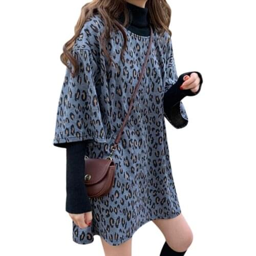 Bottoming Top Korean Style Mid Length Harajuku Style Leopard Loose Short Sleeve T Shirt