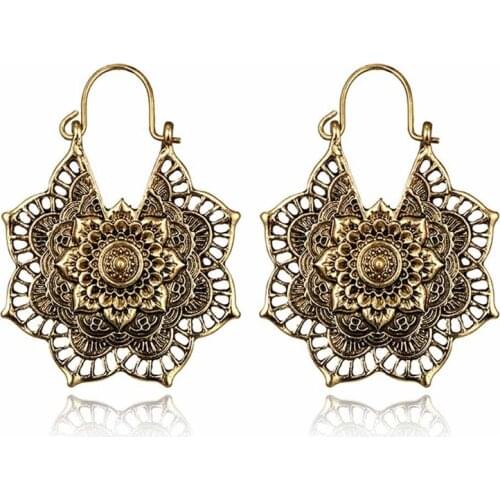 1 Pair Vintage Mandala Flower Drop Dangle Earring for Women Girl Tribal Hollow Floral Pendant Earrings pendientes mujer