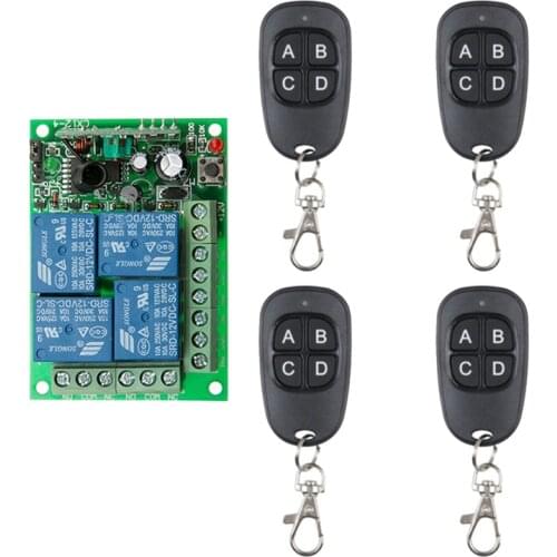 Learning code DC24V 4CH black 4 keys Waterproof Transmitter with Receiver RF Wireless Remote Control Switch teleswitch